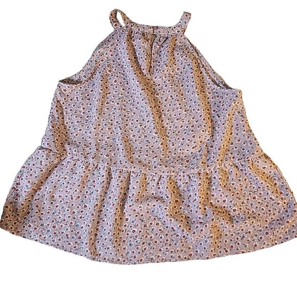 Hippie‎ Rose Floral Halter Peplum Top Womens Medium Keyhole Neck Lightweight - Picture 7 of 9